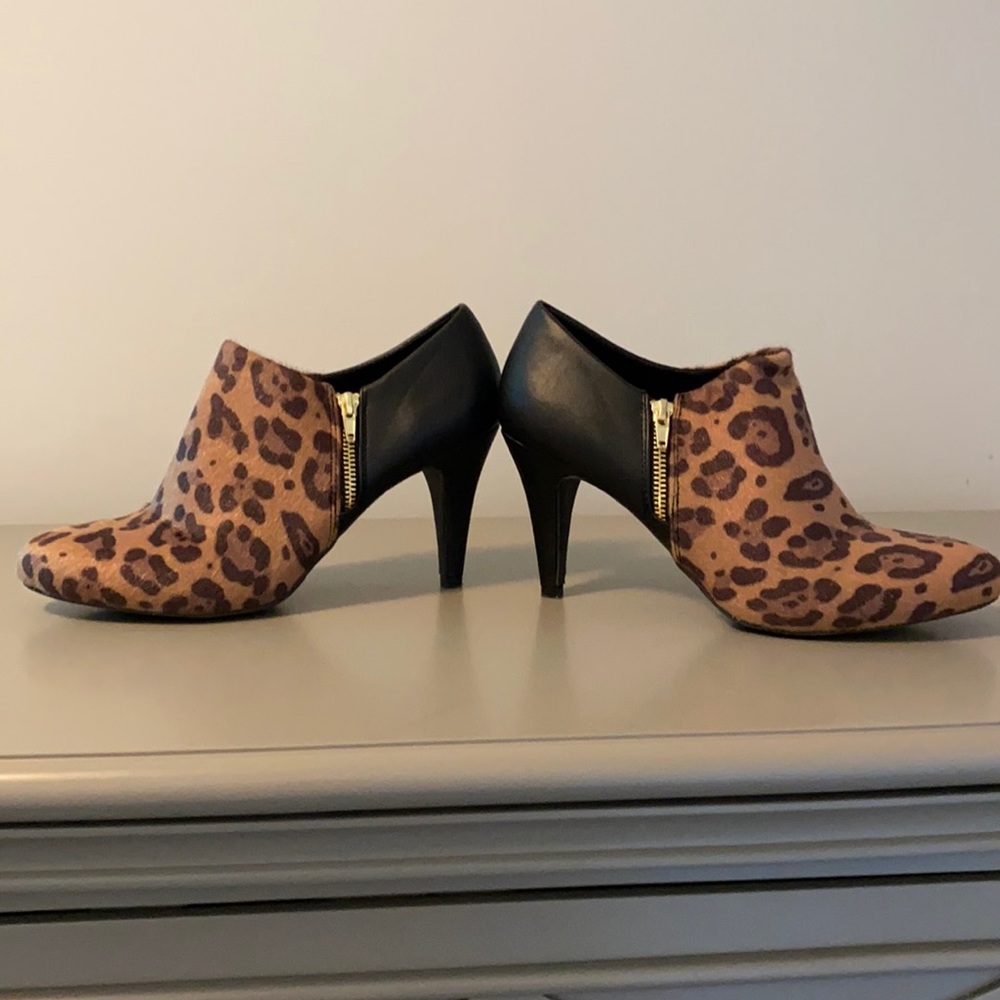 Black and faux cheetah fur booties